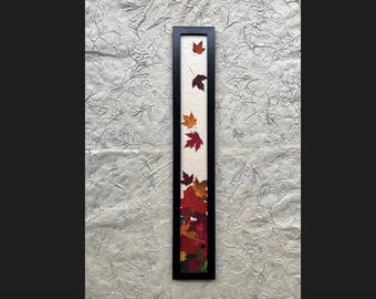 THE SKINNY Mixed Colour Maple Leaf Framed Signed ORIGINAL Artwork; Real Pressed Maple Home Decor | Black or Walnut frame. Wedding Gift
