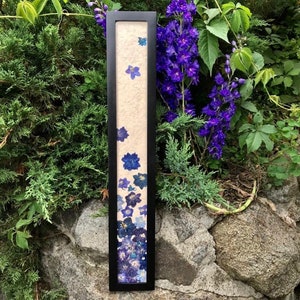 Real Pressed Purple Delphinium Framed Artwork SIGNED ORIGINAL by Pressed Wishes | Dried Flower Vertical Artwork Home Decor Nature Inspired