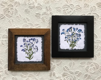 Real Pressed Forget Me Not Flower Picture. Signed ORIGINAL Floral Artwork | Symbol of the Alzheimer's Society; Boho Wedding Gift Blue Flower