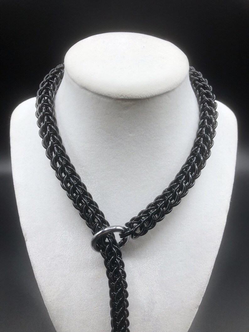 Black Chainmail Choke Chain Leash Nickel Free Metal Fetish Etsy