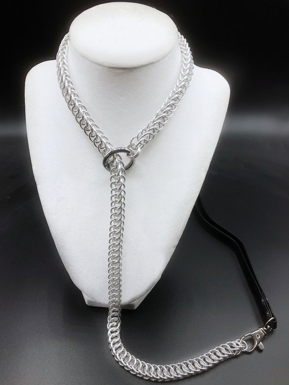 Chainmail Choke Chain Leash Steel Silver Color Nickel Free Etsy