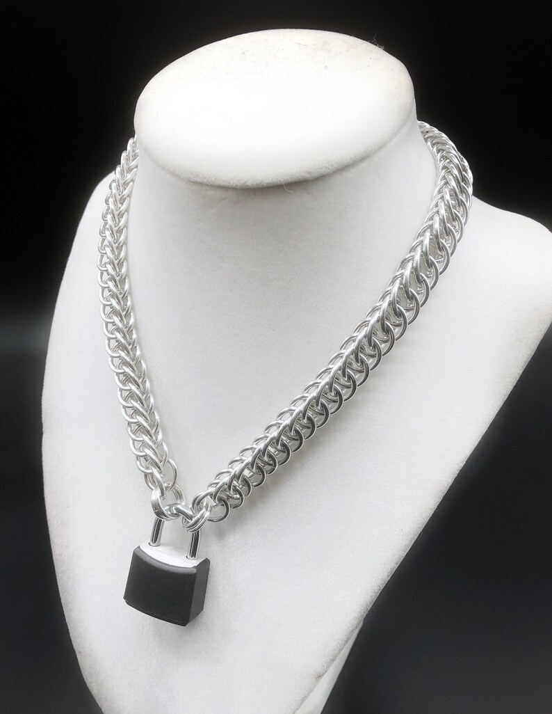 1/2 Bright Chainmail Locking Padlock Collar Mens Etsy