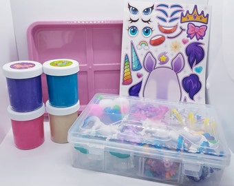 Unicorn Play Dough Busy Box - Play Dough Kit, Sensory Box