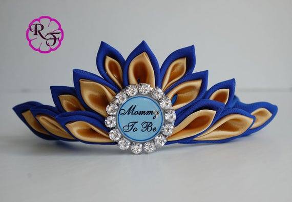 Baby shower crown , Mommy to be tiara , mommy to be crown, Royal baby crown , baby shower boy, mommy to be sash , blue and gold tiara Il_570xn