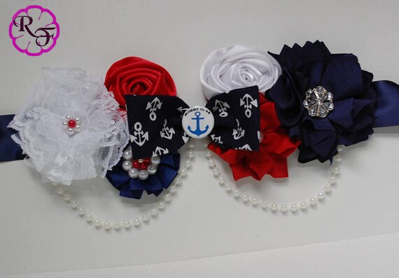 Nautical Maternity Sash Nautical Baby Shower Red And Navy Sash