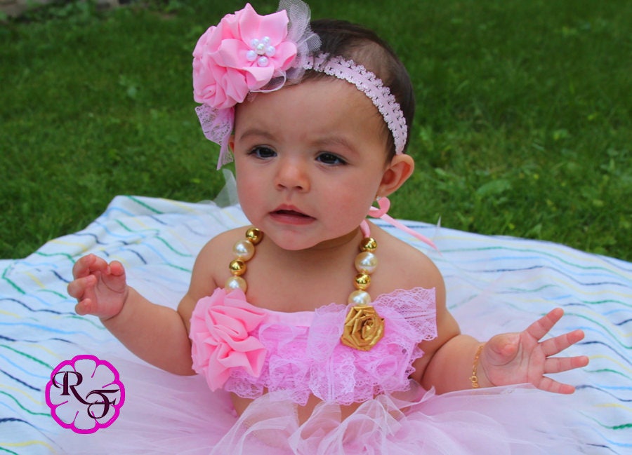 One year old outfit Pink and gold baby girl tutu set outfit Etsy