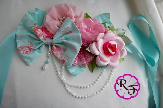 Shabby Chic Baby Shower Maternity Sash Pink And Mint Belly Belt