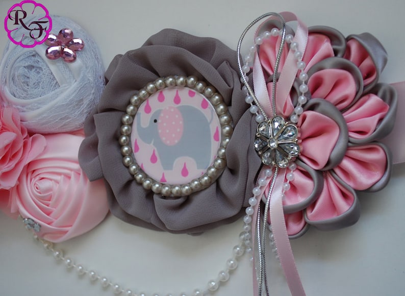 Maternity sash Gray and pink Maternity sash Pregnancy sash Pink and gray elephant baby shower Mommy to be sash Baby shower sash belt