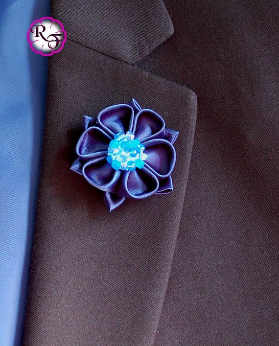 Lapel pin Lapel flower .navy blue flower pin Bridal Etsy