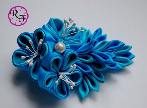 Kanzashi Flowers Blue Flowers Hair Accessory Hair Piece Prom