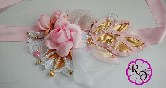 Pink and gold baby shower maternity sash / Baby girl Maternity belt /Pregnancy sash / Mommy to be sash / Baby shower sash /It's a girl Il_570xn