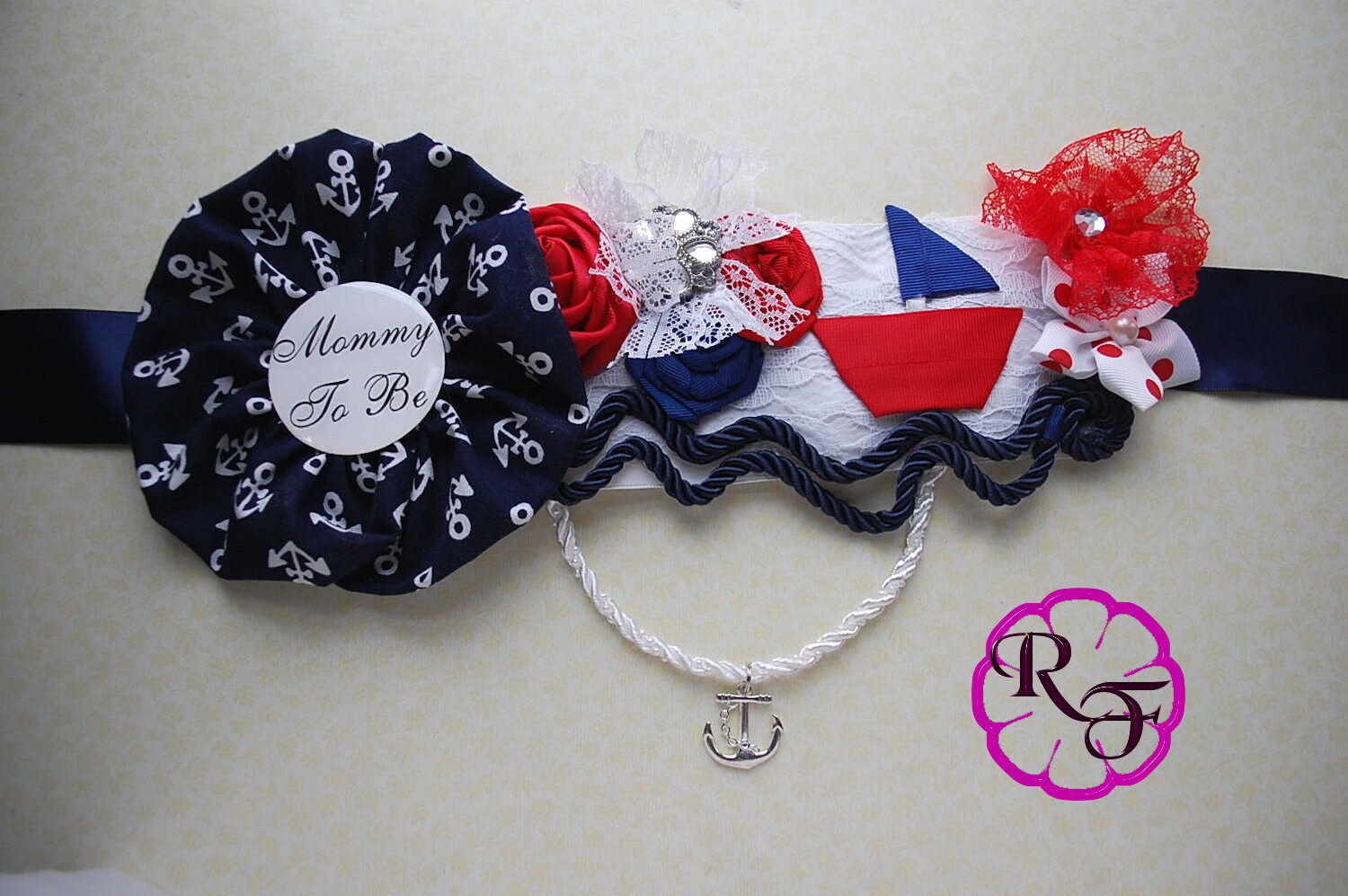 Nautical maternity sash Nautical baby shower Red and navy Etsy