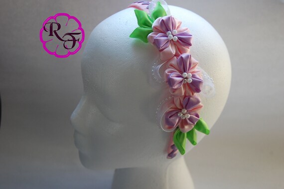 Pink Flowers Headband Flower Girl Headband Hair Accessory