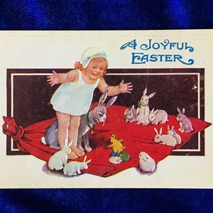 C.1910 Easter Postcard Bunny Rabbits Chick Beautiful Colors Antique Card