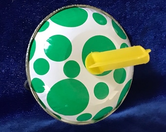 1950's Tin Bell Party Noisemaker Toy Green Polka Dots