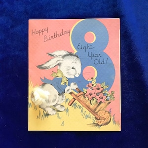Carte d'anniversaire américaine des années 30, lapin, carte de voeux