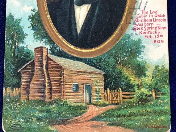 1909 Abraham Lincoln Postcard Log Cabin White House Portrait Etsy
