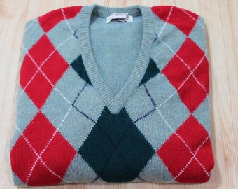Vintage Men's Gray, Red, Green, Blue Argyle Cashmere Sweater Size 42