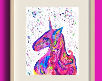 Rainbow Unicorn Art Print for Colorful and Girly Wall Art