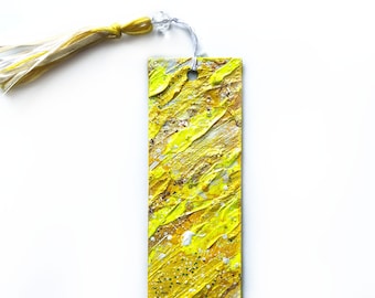 Handmade Bookmark with Yellow Painting - Yellow Gifts for Her - Book Lovers Gifts - Sparkly Painted Bookmark for Thinking of You Gift
