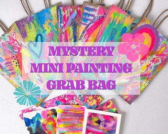 Hand-Painted Mini Art Surprise Box, Mystery Grab Bag of Tiny Original Art, Perfect for Girls Dollhouse or Cubicle Decor, 3 Options