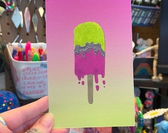 Lámina artística de paleta helada, magenta y amarillo neón, decoración de pared femenina