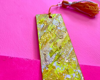 Yellow & Gold Painted Bookmark for Book Club Gift or Bookworm Gifts, Cute Planner Bookmark