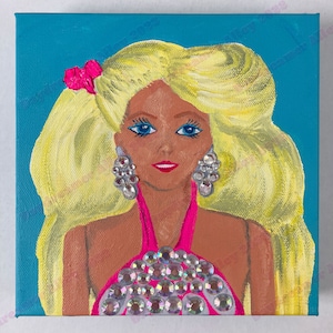 Original 90er Jahre Nostalgie Pop Art Leinwand Gemälde, Modepuppe von 1993