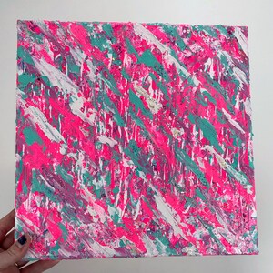 Fairycore Textured Original Painting on Canvas 12&quot;x12&quot;, 90s Nostalgia with Hot Pink, Teal and Glitter for Girly Decor