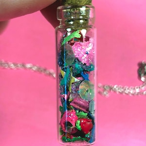 Bottle Necklace with Recycled Paint & Glitter, Artist Gifts, Painters Gifts, Fairycore Necklace, Art Jewelry for Art Teacher Gift