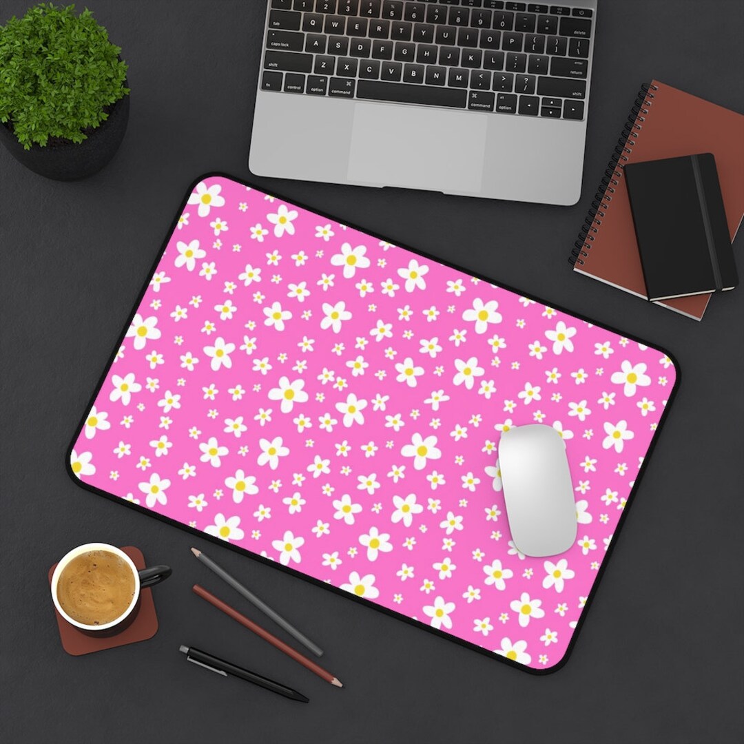 Cute Desk Mat With Daisies Over Bright Pink Fun Desk Etsy