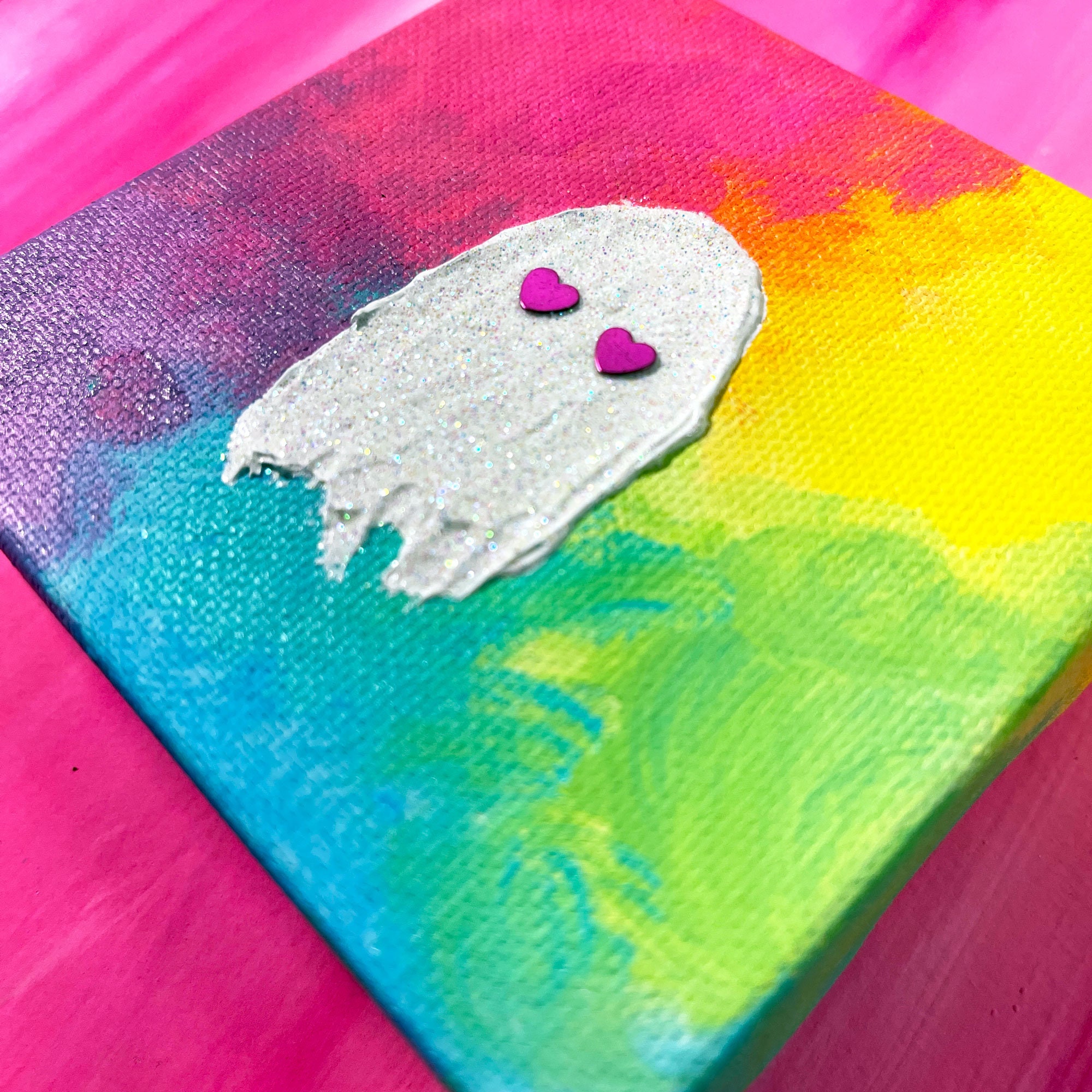Cute Ghost Painting 4x4 for Pastel Goth and Whimsigoth Decor, Halloween  Mini Canvas Art 