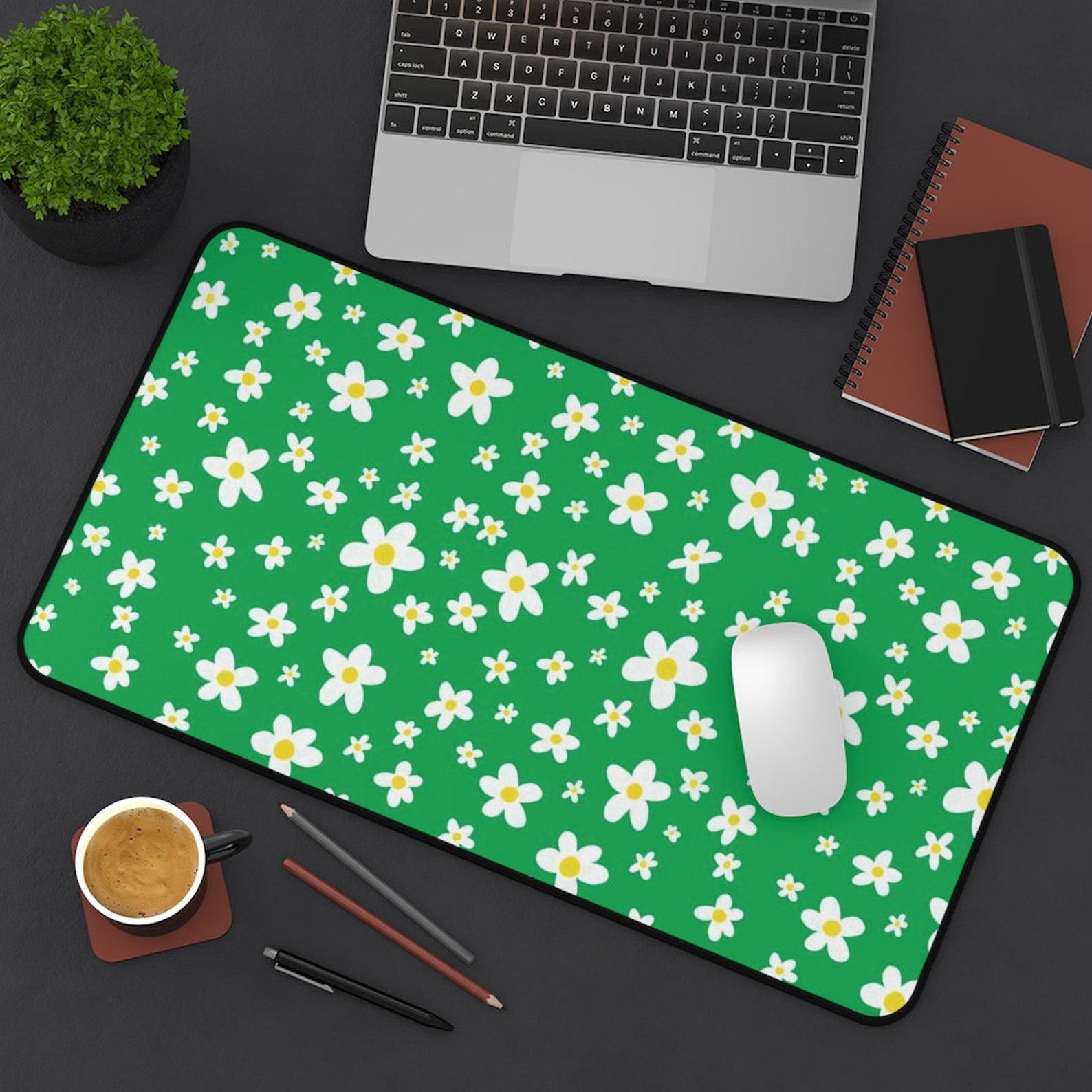 Cute Green Desk Mat With Daisies Daisy Decor Desk Etsy