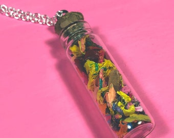 Collier de bocal en verre coloré avec paillettes - Cadeau de professeur d’art - Collier de bouteille pour cadeaux de peintre - Collier Funky