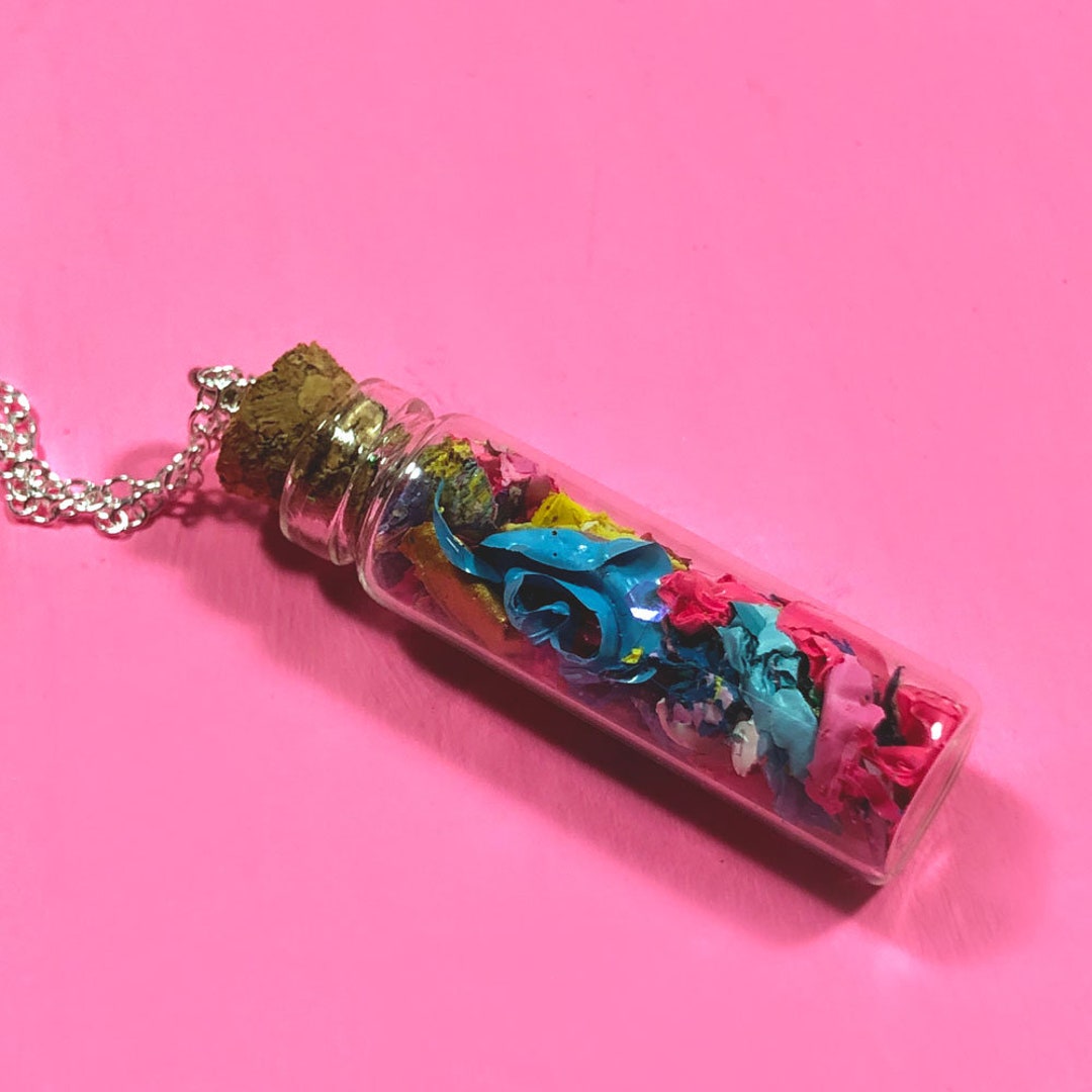 Sparkly Glass Jar Necklace Bottle Necklace Acrylic Skin Jewelry for Fun