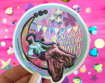 Pegatina "Haz lo que amas": Calcomanía de collage femenino para portátil y diario