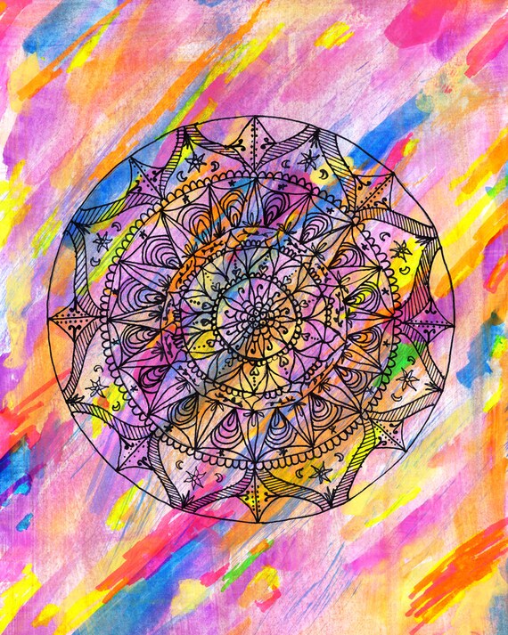 full color mandala art print freehand mandala intricate etsy