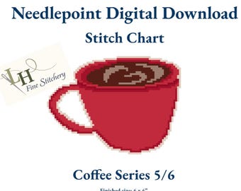 Patrón de bordado para taza de café / Descarga digital en PDF (Serie de café 5/6)