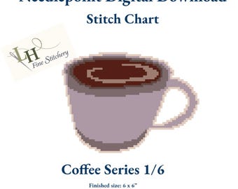 Patrón de bordado para taza de café / Descarga digital en PDF (Serie Café 1/6)