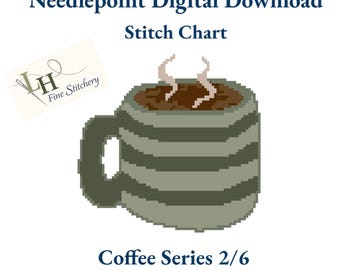 Patrón de bordado para taza de café / Descarga digital en PDF (Serie de café 2/6)