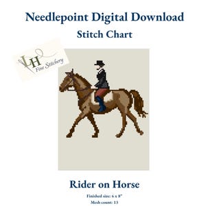 Horse Rider on Horse Needlepoint | Digital Download Design PDF | Equestrian