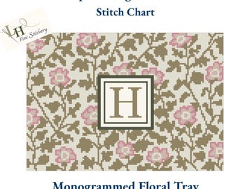 Monograma floral bordado / Diseño digital en PDF / Flores de peonía