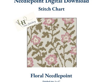 Bordado floral / Diseño digital en PDF / Malla 13 / Flores de peonía / Apto para principiantes