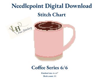 Patrón de bordado para taza de café / Descarga digital en PDF (Serie de café 6/6)