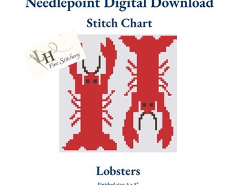 Bordado de dos piezas con diseño de langosta / Descarga digital del diseño en PDF / Malla 13 / Maine
