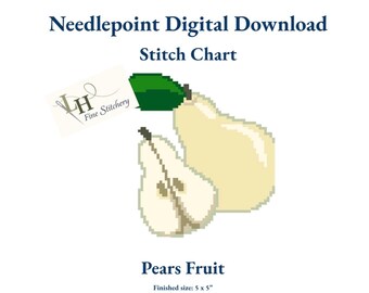 Bordado de peras / Diseño digital en PDF / Malla 13 / Dúo de frutas