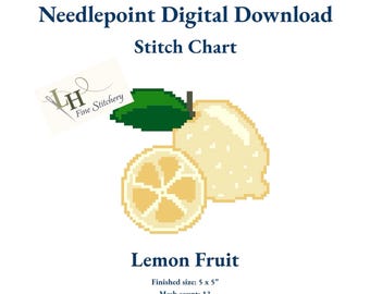 Bordado de limones / Diseño digital en PDF / Malla 13 / Fruta
