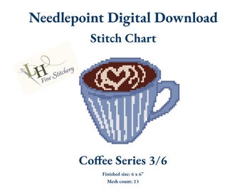 Patrón de bordado para taza de café / Descarga digital en PDF (Serie de café 3/6)