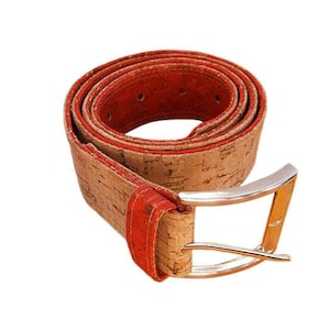 Mens Red Belt Cork Belt for Jeans Vegan belt Handmade Belt Cork Belt Gift for him Father&#39;s day gift Gift for Vegan Eco friendly belt for man