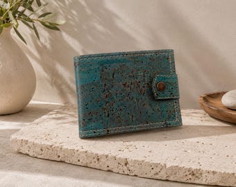 Vegan Wallet Men Blue Cork Wallet Men's Non-Leather Wallets Eco-Friendly Wallet Vegan Gifts For Men